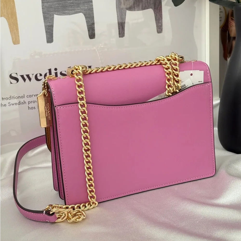 Coach Pink and Brown Leather Chain Crossbody Bag - Picture 8 of 10